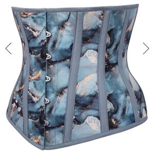 NWOT Abstract Blue and Gold Marble Underbust Corset US size 12, UK size 16